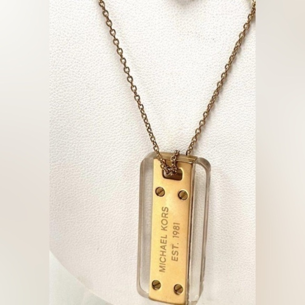 Michael Kors acetate logo plaque necklace - Picture 1 of 5